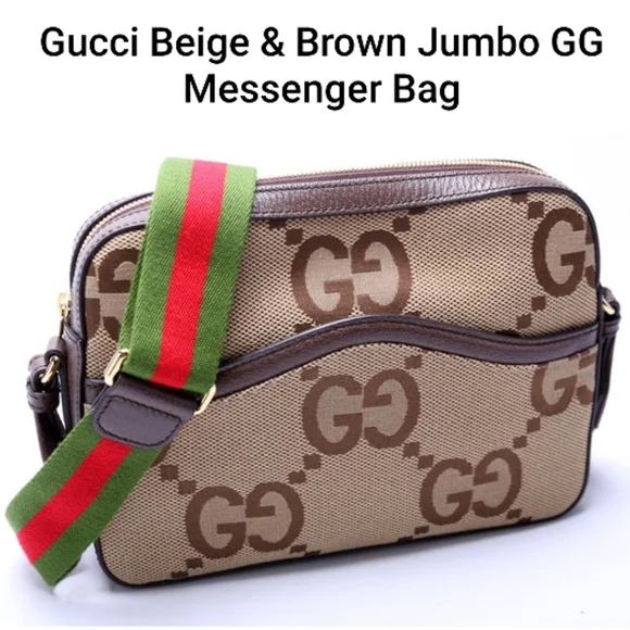Gucci Beige & Brown Jumbo GG Messenger Bag