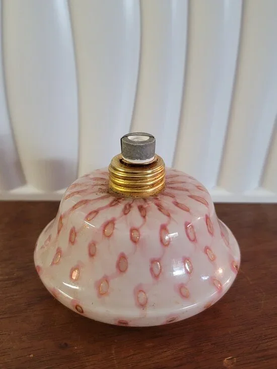 Rare Victorian Antique Blown Opalescent Polka Dot Glass Oil Lamp