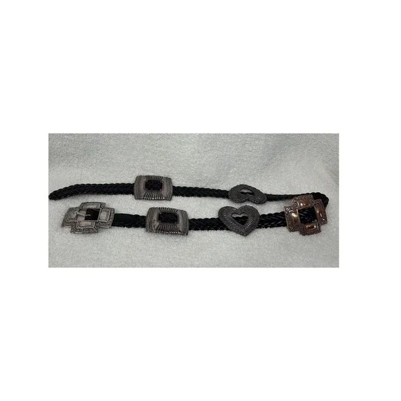 Brighton Vintage Western Braided Leather Belt Cross Heart Buckles interchangeabl