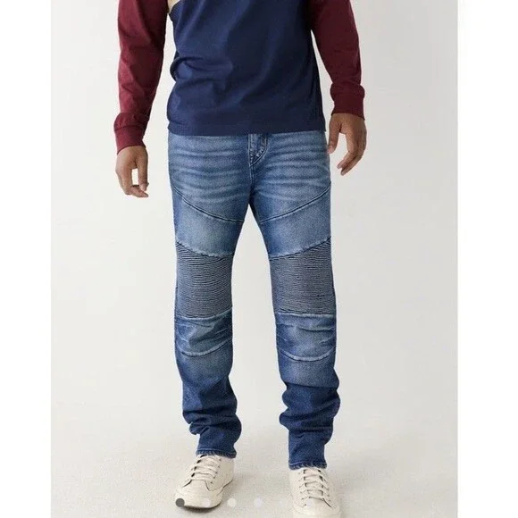 True Religion Rocco Moto Relaxed Skinny Jeans Men’s 30x32 Light Wash NWOT