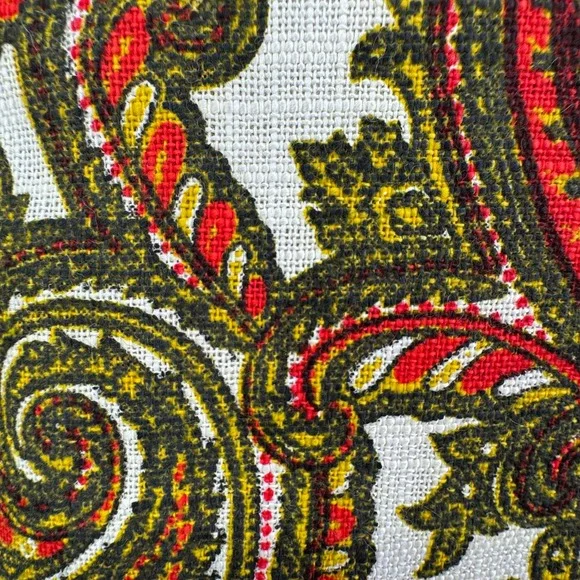 Loomskill Vintage Paisley Fabric 1 Yard Orange Green Retro Boho Mid Century