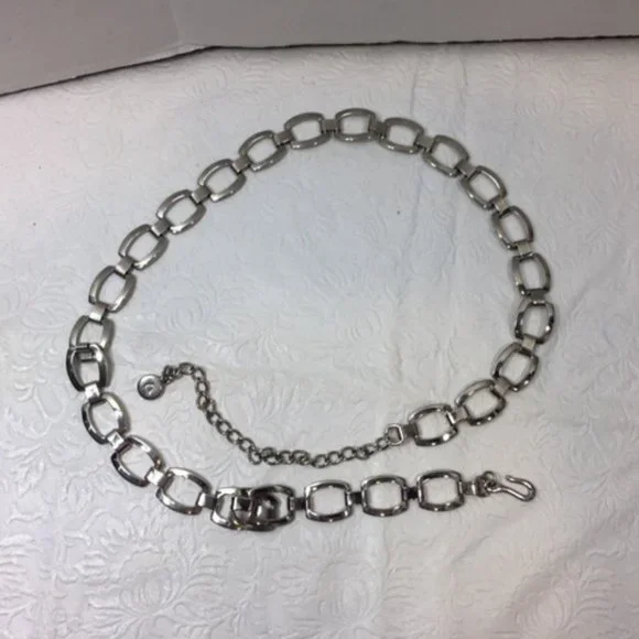 Silver Tone Chain Looped Adjustable Belt 37