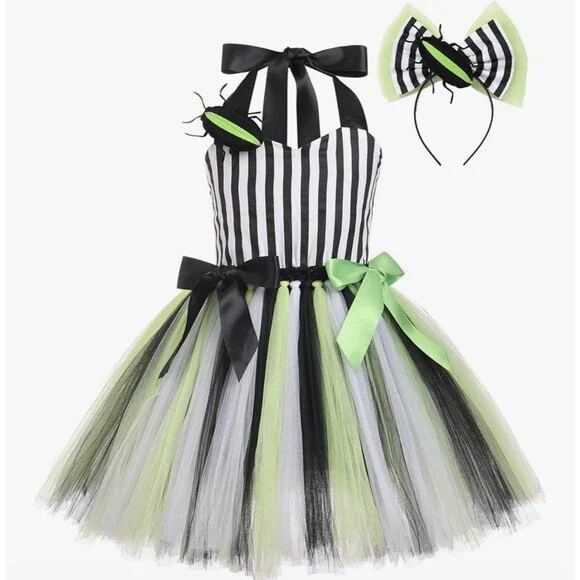 Kids Girl Halloween Costume Short Sleeve Ruffle Tulle Tutu Dress festival 11-12