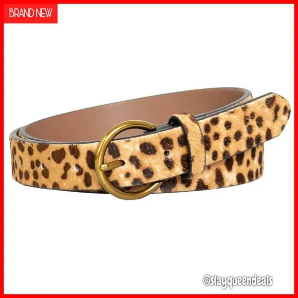 Adjustable Leopard Print Belt with Copper Buckle, Faux Leather, 27-44