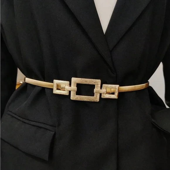 Elegant Gold / Silver Belt with Square Buckle