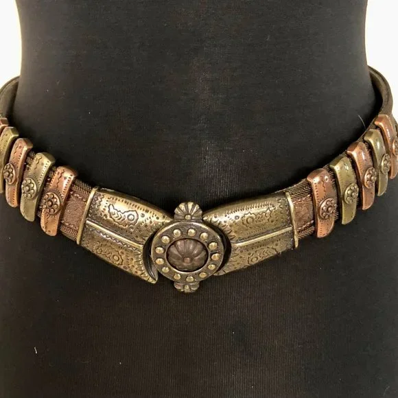 CACHE Dark Leather Bronze embroidery Multi Color METAL HARDWARE 1 1/4