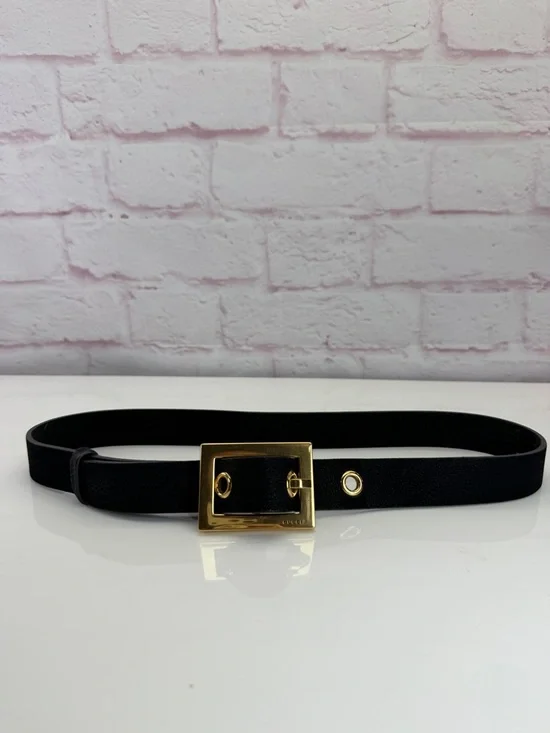 Gucci Black Leather Square Buckle Waist Belt 85/34”