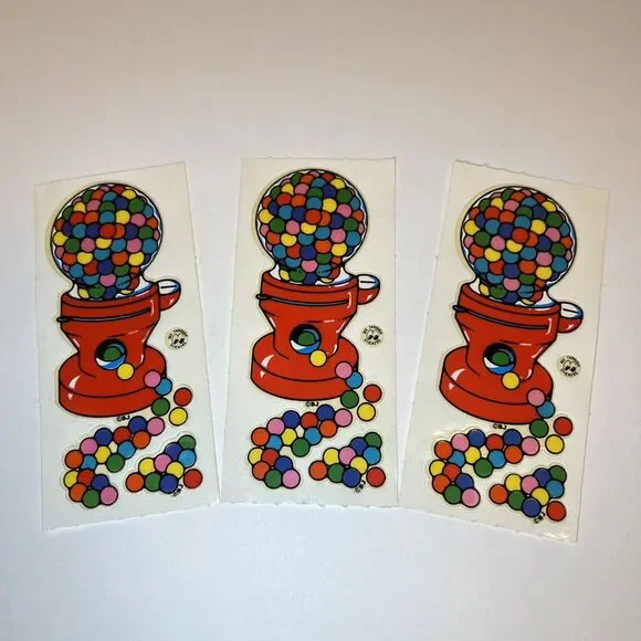 3 Vintage 80’s BJ Decal Specialties Clear Sticker Strip Gumball Machine
