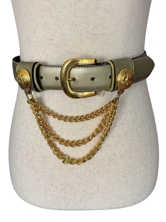 Vintage 80s Avignon Gold Chain Leather Belt Waist Accent NWT Small