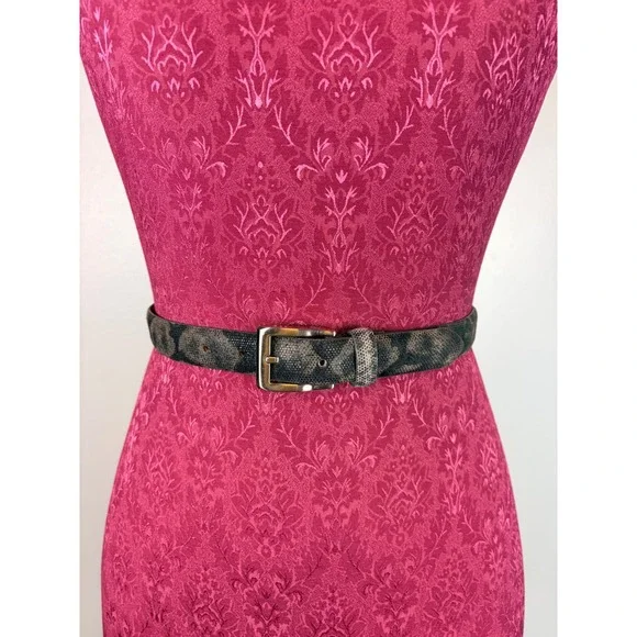 Python Print Pig Split Leather Skinny Belt Gray Black Small Snake Skin Statement