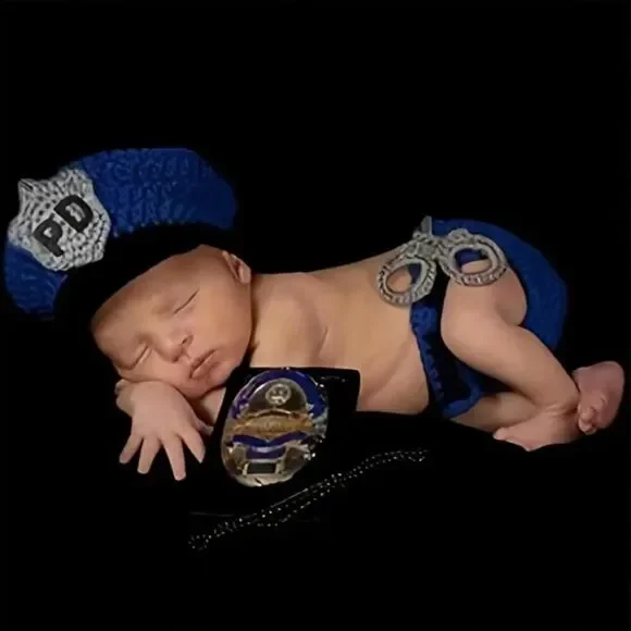 NEW! Baby Infant Photo Op Police Officer Crocheted Knit Set Picture