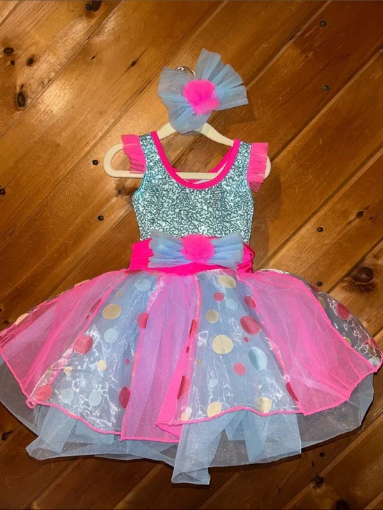 Toddler girls size 4 “lollipop girl” blue & pink sequin tutu dance costume