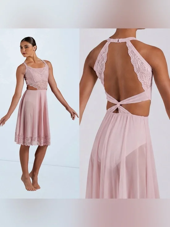 WEISSMAN Dance blush pink lyrical contemporary lace slip dres Jealous D11787 SA