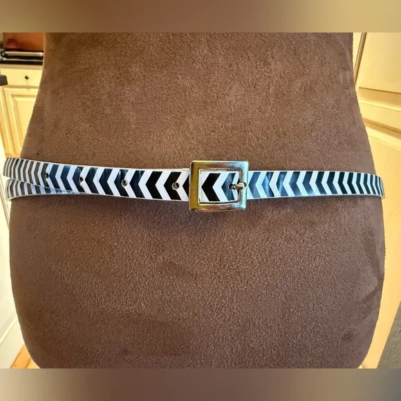 Black and White Chevron Belt with Silver Buckle