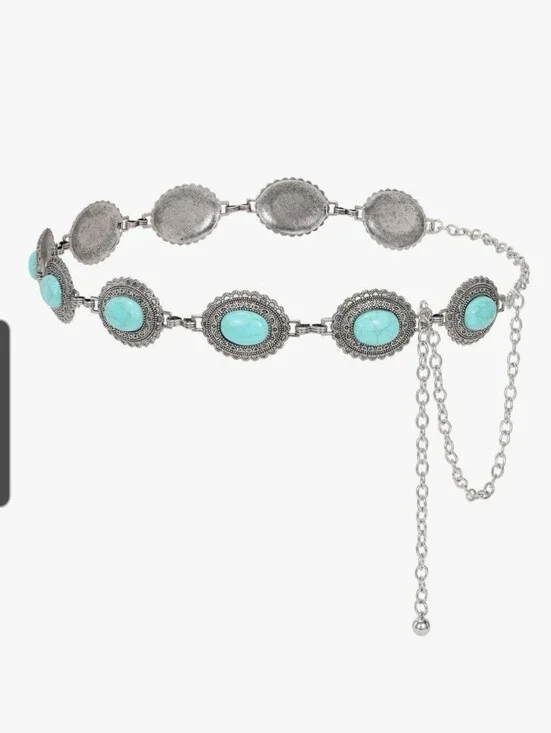 Western Boho Turquoise Concho Chain Belt