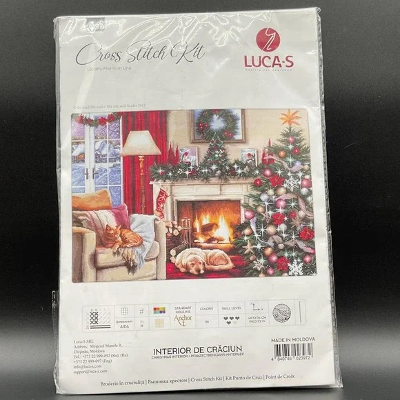 Luca-S Christmas Interior Cross Stitch Kit‎ Anchor Metallic Threads Cozy Room
