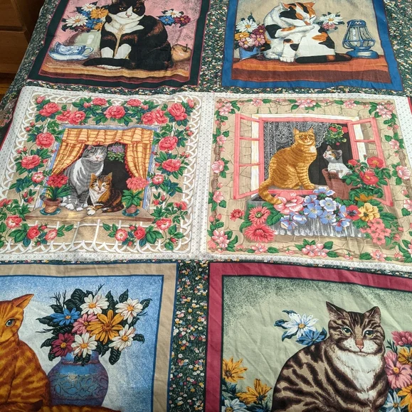 Vintage Cat Panels Quilt top, pieced, ready for quilting, lap size 43