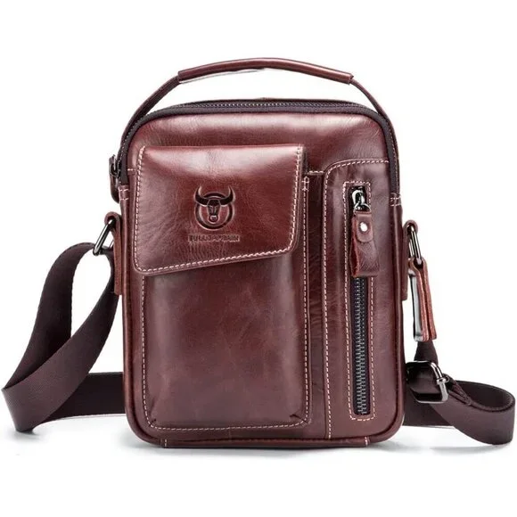 💫 Men Brown Leather Genuine Sling Small Pack Crossbody Business Messenger Bag