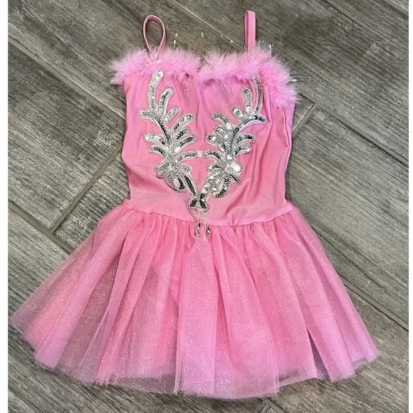 Pink Ballet Dress Costume Feather Sequin‎ Dance Tutu Dress