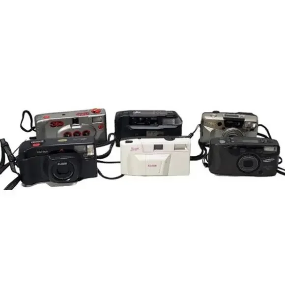 Vintage Lot Of 6 35mm Cameras For Parts As Is Pentax Kodak Samsung Ricoh Kalimar