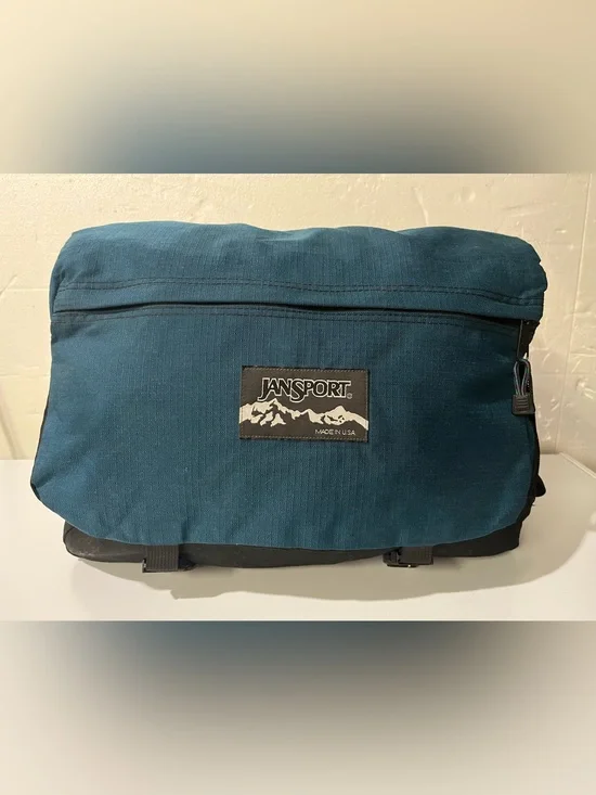 Vintage Jansport Made in USA large teal messenger bag