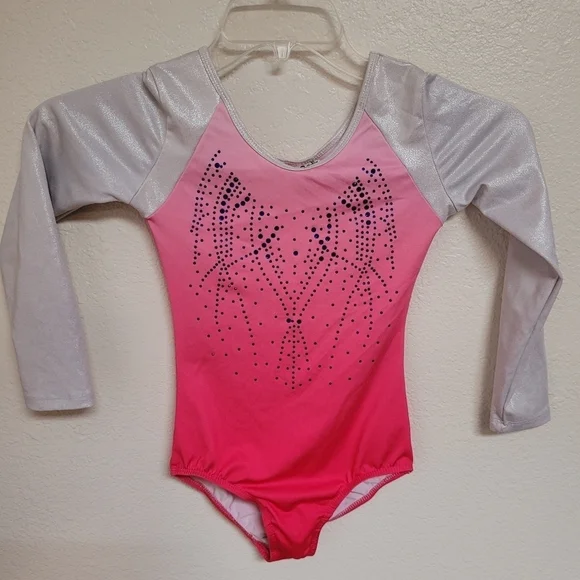 Vogue Fashions Pink and Silver Long Sleeve Leotard