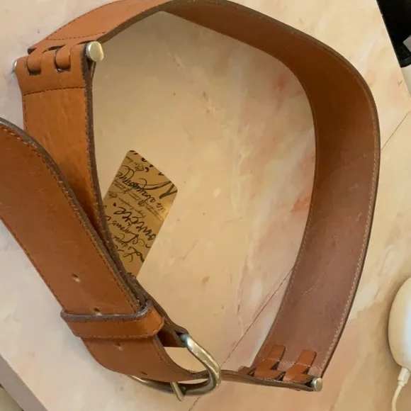 Theory leather belt‎ RARE Italian leather luxury Belt brass handmade Italy S M
