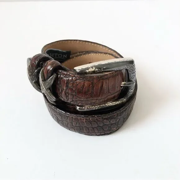 Brighton reptile print leather belt with silver finished buckle