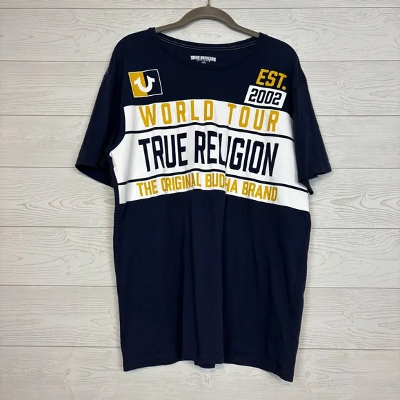 True Religion Navy Blue Logo Short Sleeve T-Shirt Size Large