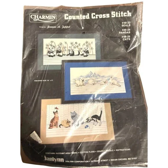 Vintage Janlynn Charmin Counted Cross Stitch Kit SEALS Iceberg Pattern 9