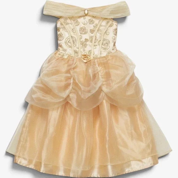 Disney Princess Gold Belle Dress Rose Costume Girls Size 3-4Y Dress Up Gown