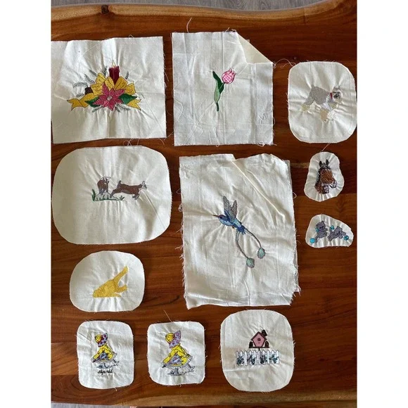 11pc Machine Embroidered Fabric Patches Lot Animals Floral Sunbonnet Sue DIY