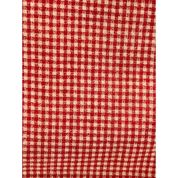 Gingham Fabric Cotton Red Checked Beige Small Squares Lot 1 Yard 51 Inches Wide