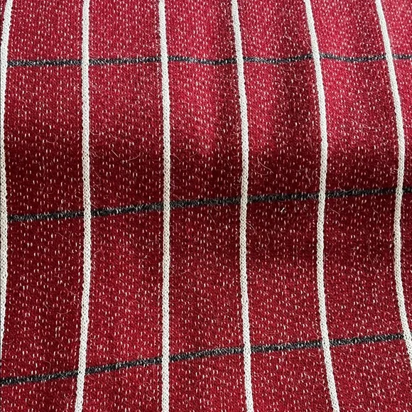 Red Plaid Knit Fabric Top with White & Black Windowpane Stripes