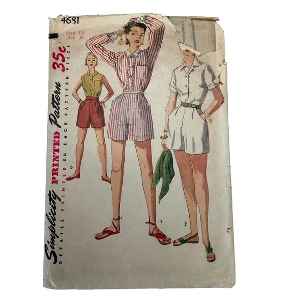 Simplicity‎ Vintage 1950's Pattern #4681 Junior/Misses Blouse/Shorts Size 14