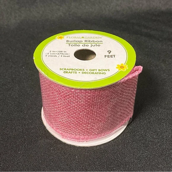 ⭐️ Floral Garden Pink Burlap Craft Ribbon 2” x 108”