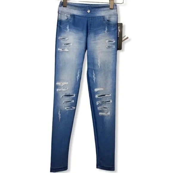 So Danca Denim Look Costume Dance Leggings Childs L 8-10 Stage Faux Distressing
