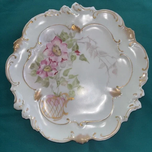 Limoges A. Lanternier France Pink Flowers Hand Painted 9.25