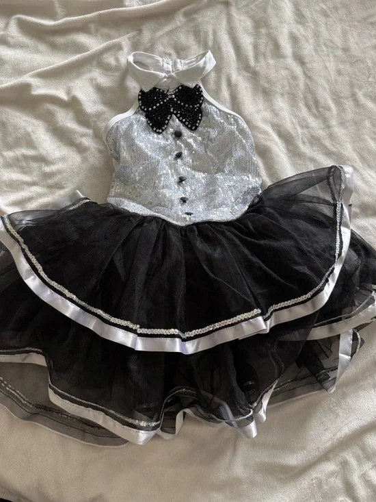 Girls Child Medium (MC) Black & Silver Sequin Dance Costume Tutu Dress