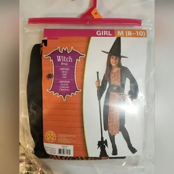 NWT Girl Halloween Witch Costume, Size M 8-10