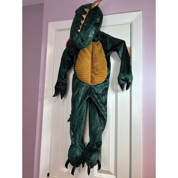 Dream Play Imagine Green Dragon Costume Kids Size 4T Metallic Scaly Jumpsuit