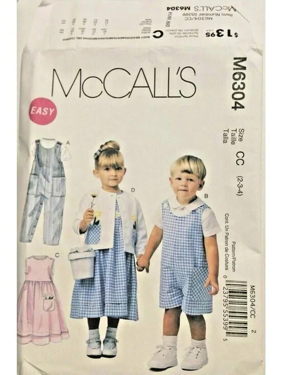 SEWING PATTERN McCalls M6304 Toddlers Rompers 2 Length Dress Jacket Shirt Unisex