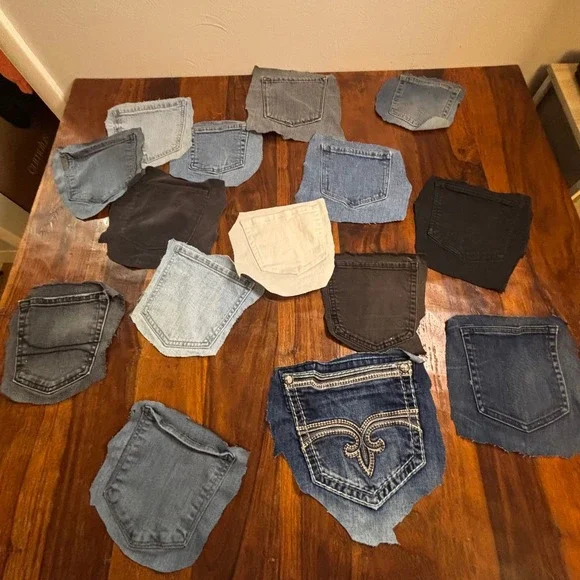 15pc Denim Pocket Lot Assorted Jean Pockets Crafting Upcycling DIY Scrap Fabric