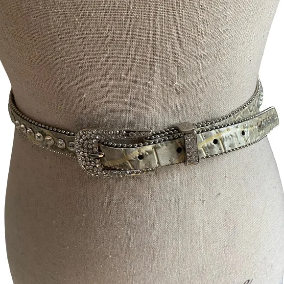 Rhinestone Bling Crystal Croc Embossed Skinny Belt Size M/L