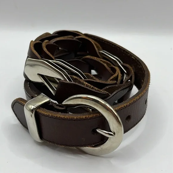 Brown Genuine Leather with Chain link and Silver Buckle Western Size Small