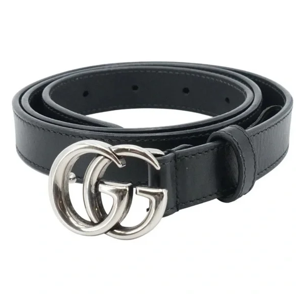 Gucci Black Leather Belt with Silver GG Logo