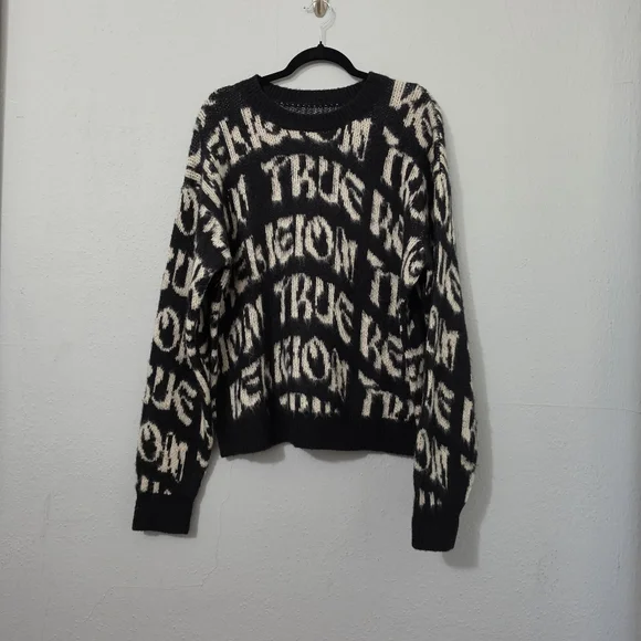 True‎ Religion Monogram Fuzzy Sweater Size Large