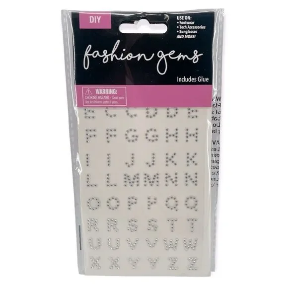 Silver Rhinestone A–Z Letter Gems with Glue | DIY Custom Fashion Decor | 1 Pack