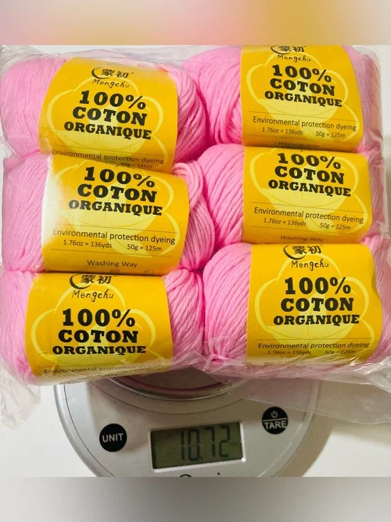 NWT 6 Mengchu 100% Organic Cotton Yarn Color: Cherry Blossom ~48g ea 10 oz total