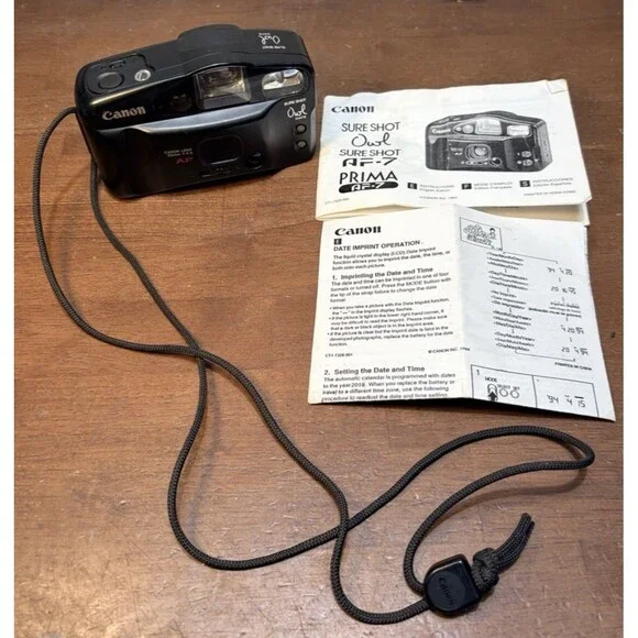 Canon Sure Shot Owl Date AF 35mm Point & Shoot Film Camera w/manual